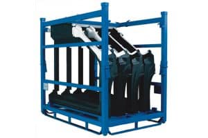 Custom shipping rack loaded with four products